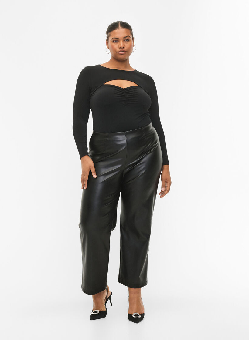 Ausschnittbluse mit langen Ärmeln, Black, Model image number 3