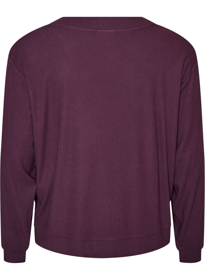Gerippte Jersey-Strickjacke mit V-Ausschnitt, Lila, Packshot image number 1