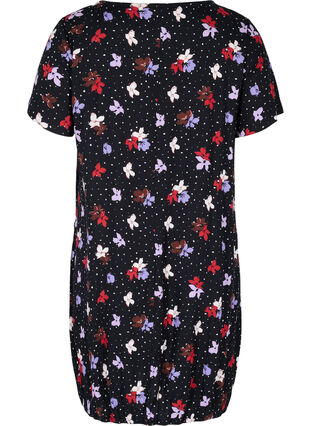 Kurzarm Viskosekleid mit Print, Black Dot Flower, Packshot image number 1