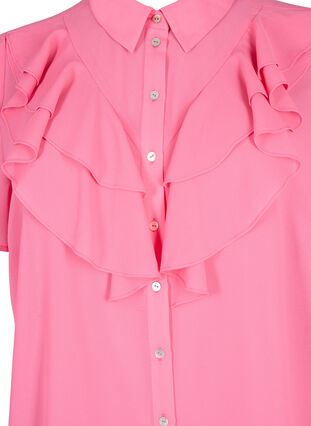 Kurzärmelige Hemdbluse mit Rüschen, Pink Power, Packshot image number 2