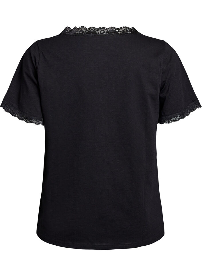 T-Shirt mit Spitzensaum, Black, Packshot image number 1