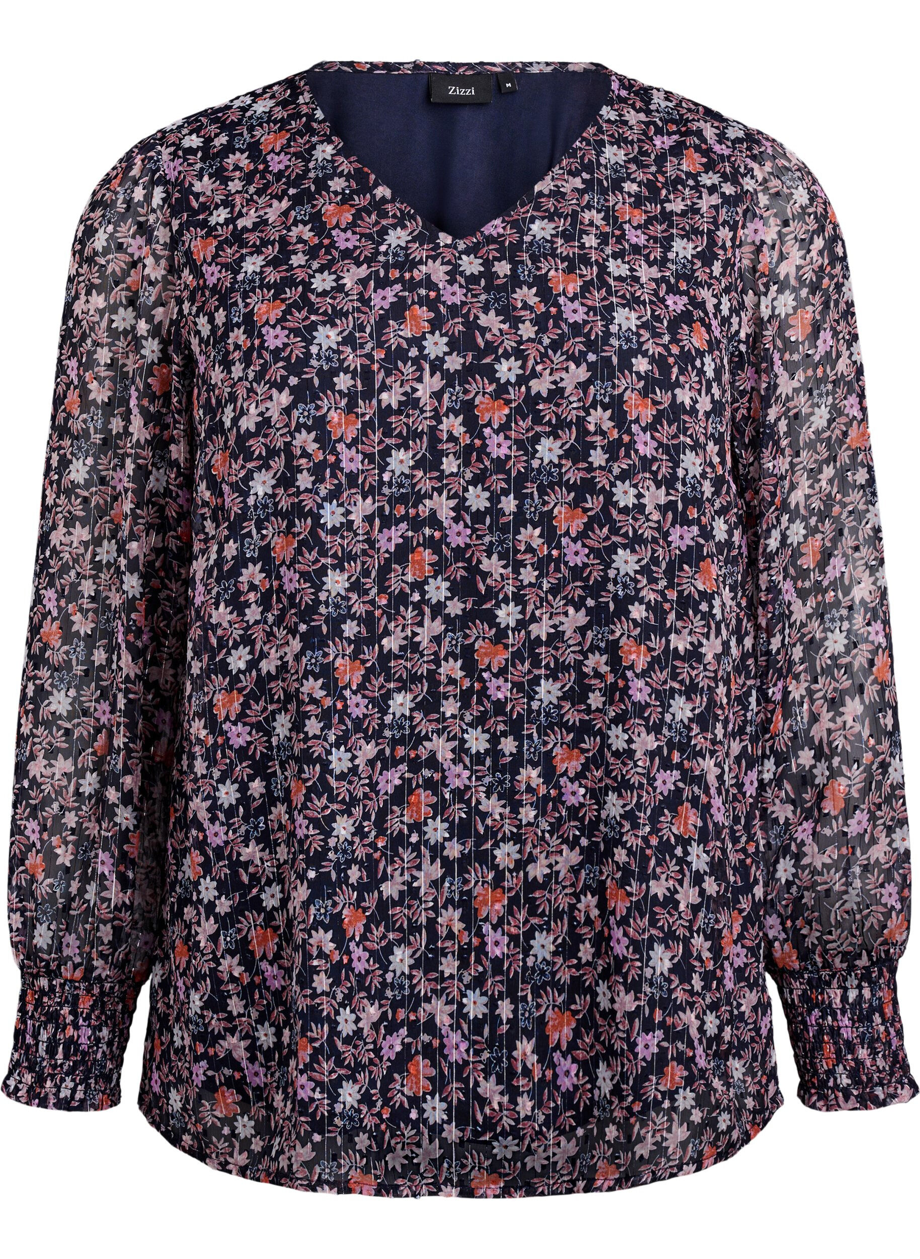 ZizziBluse mit gebl&uuml;mtem Print und Glitzerfaden, Blau, Packshot image number 0