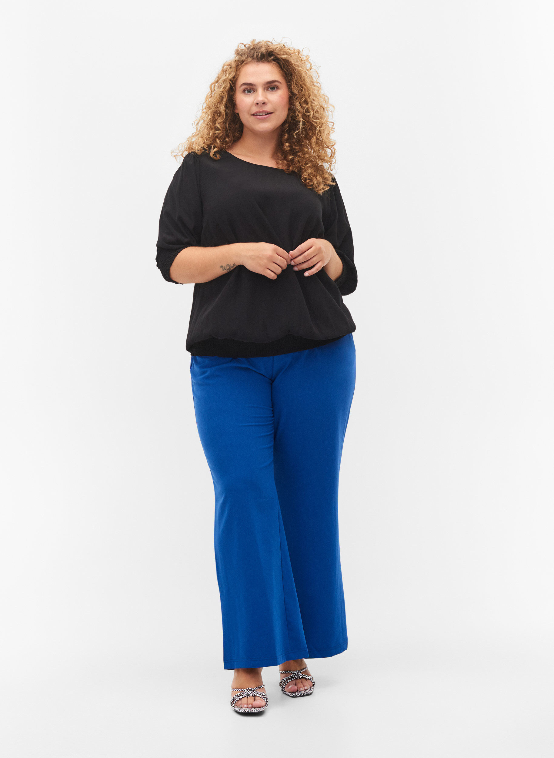 ZizziUnifarbene Viskosebluse mit Ballon-Effekt, Black, Model image number 2