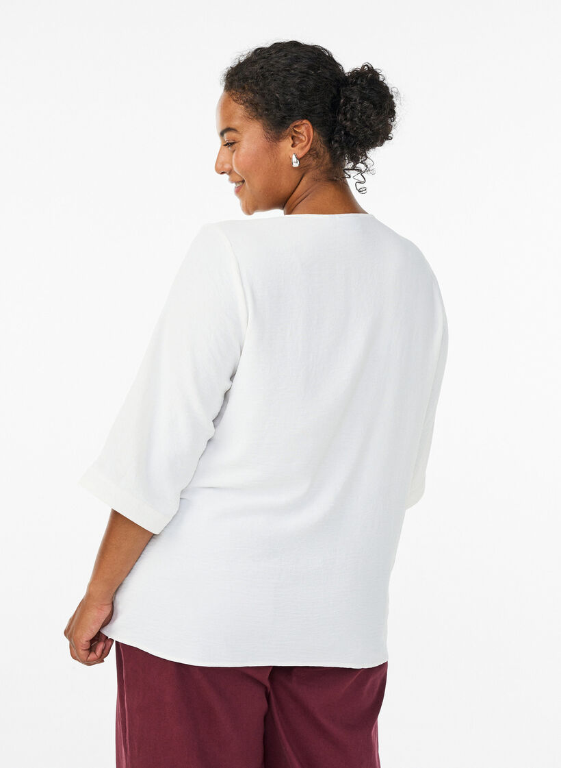 Bluse mit V-Ausschnitt und 3/4-&Auml;rmeln, Vanille, Model image number 2