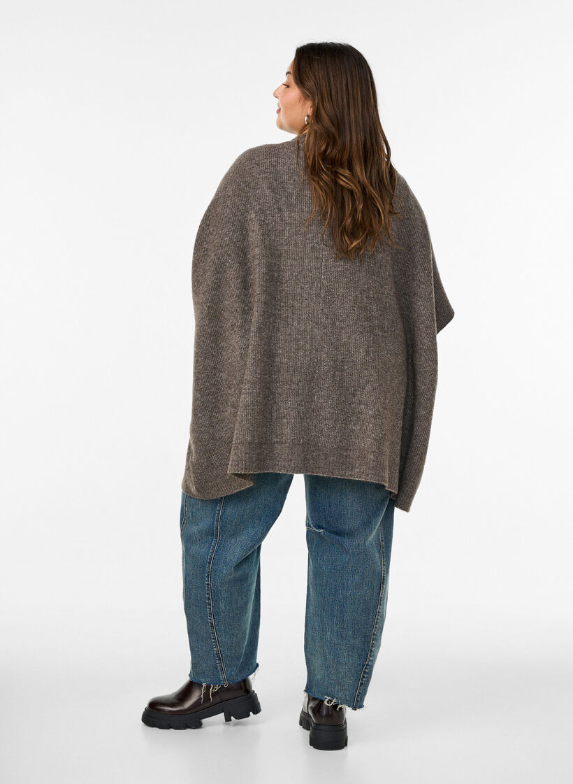 Strickjacke mit offener Vorderseite und weiten &Auml;rmeln, Braun, Model image number 2