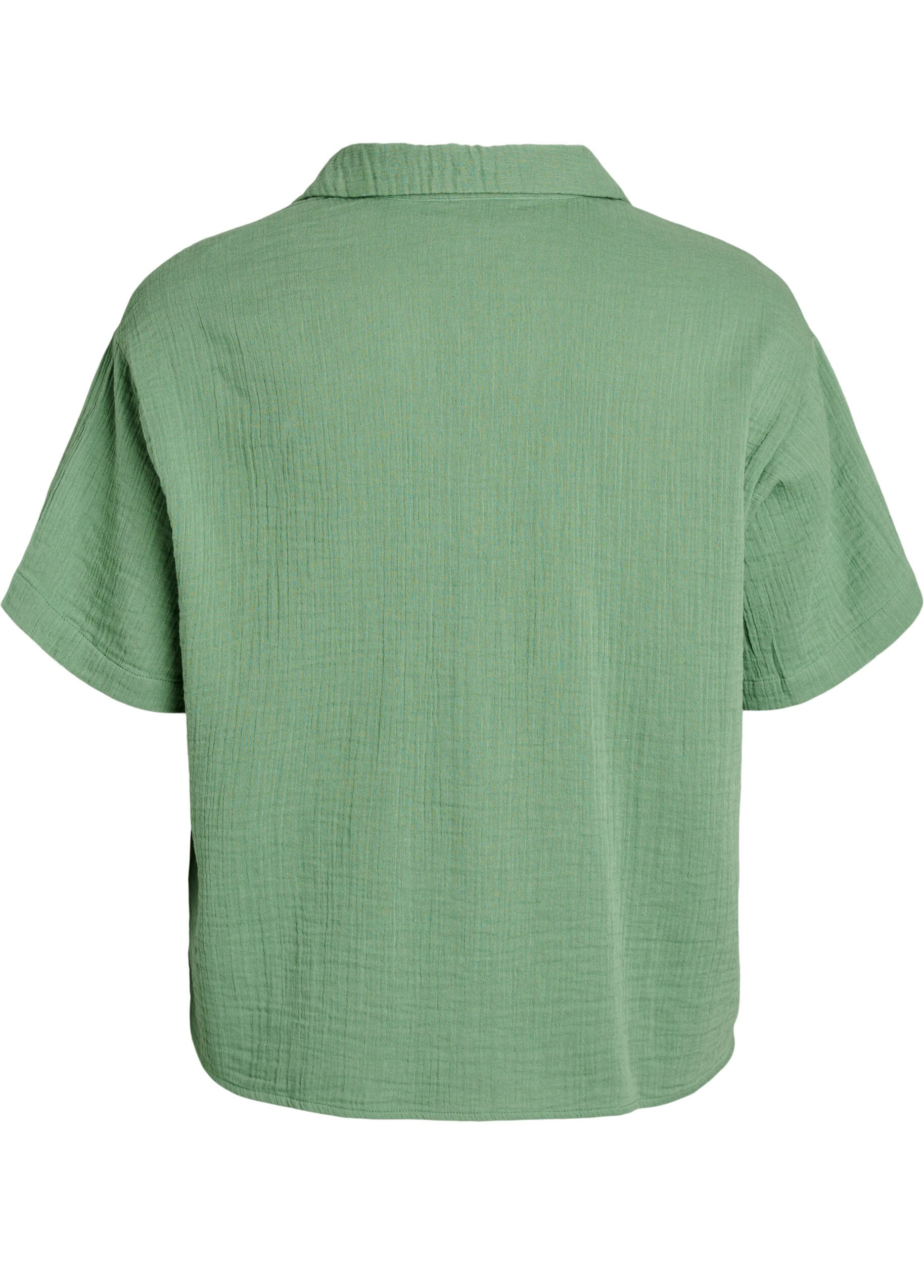 ZizziBluse aus Baumwoll-Musselin mit kurzen &Auml;rmeln, Gr&uuml;n, Packshot image number 1