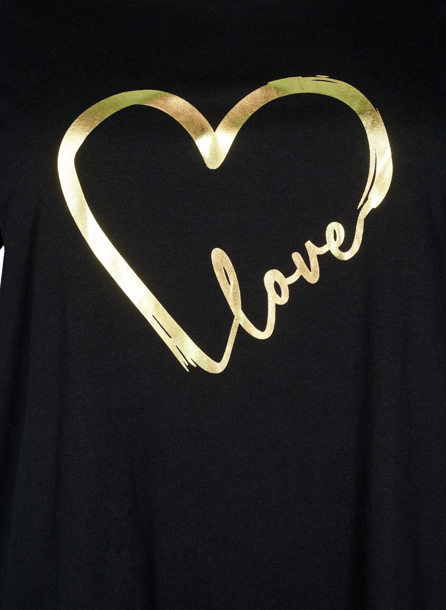 ZizziBaumwoll-T-Shirt mit Motiv, Black w. Gold Love, Packshot image number 2