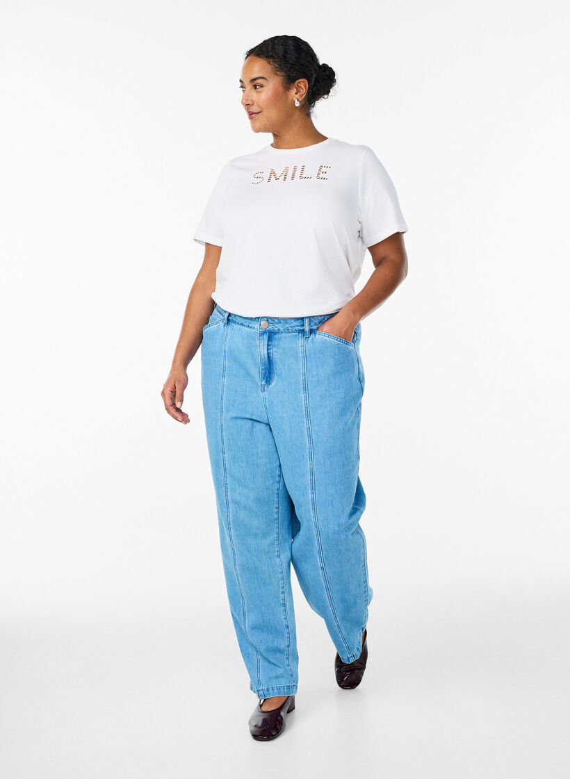 T-Shirt aus Baumwolle mit aufgesticktem Text, Wei&szlig;, Model image number 1