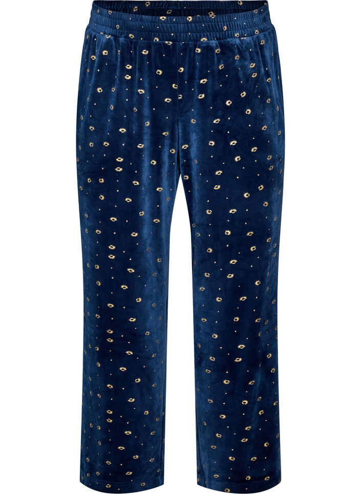 Pyjamahose aus Velours mit Allover-Print, Blau, Packshot image number 0