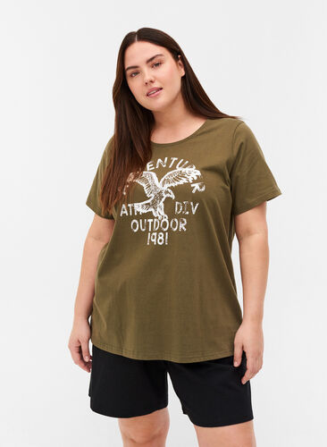 T-Shirt aus Baumwolle mit Print, Ivy Green, Model image number 0