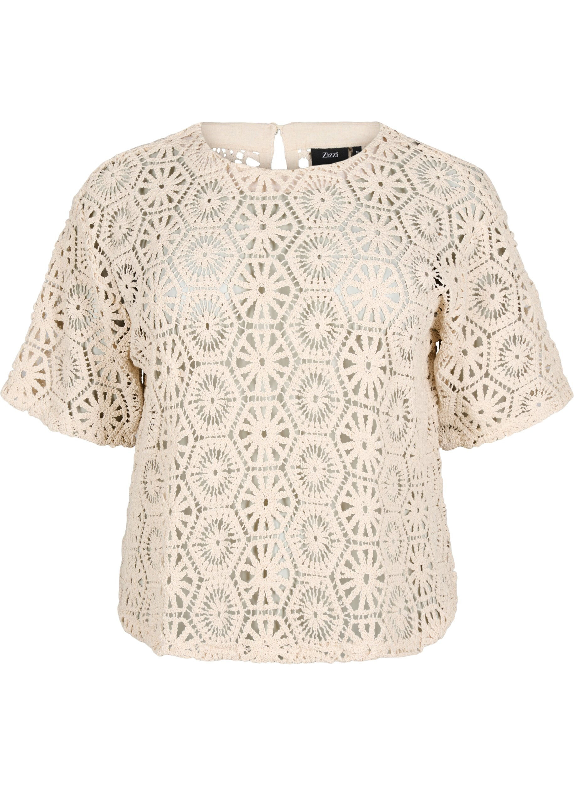 ZizziH&auml;kelbluse mit kurzen &Auml;rmeln, Beige, Packshot image number 0