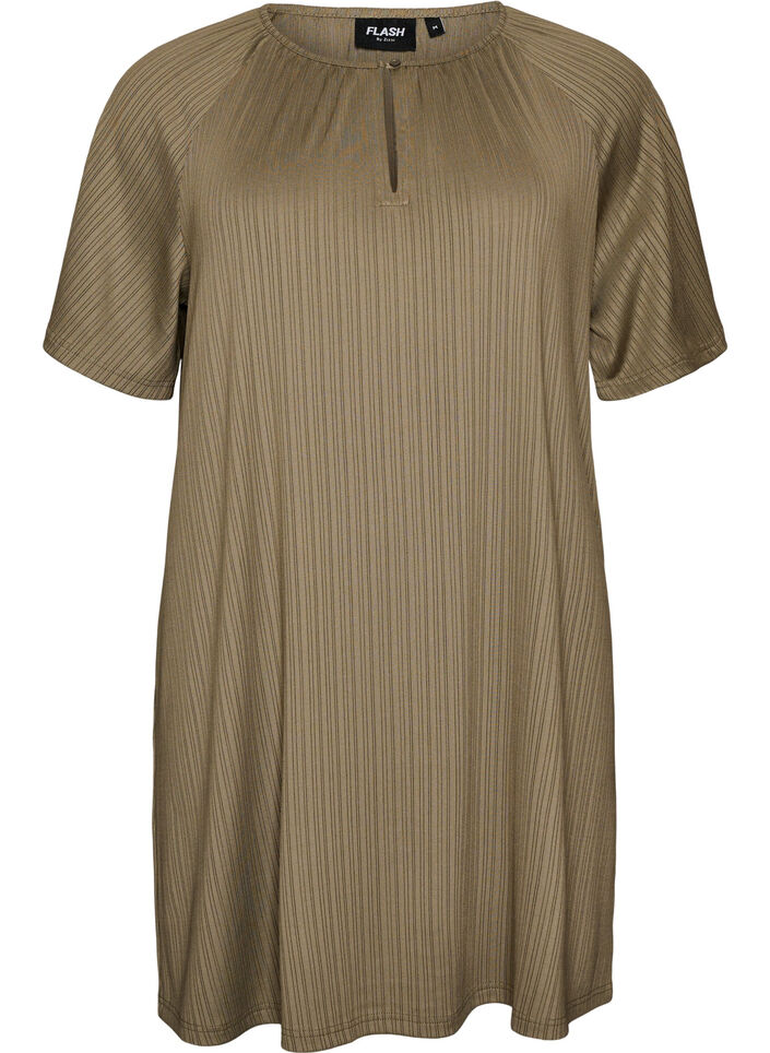 Tunika aus Jersey mit strukturierten Streifen, Braun, Packshot image number 0