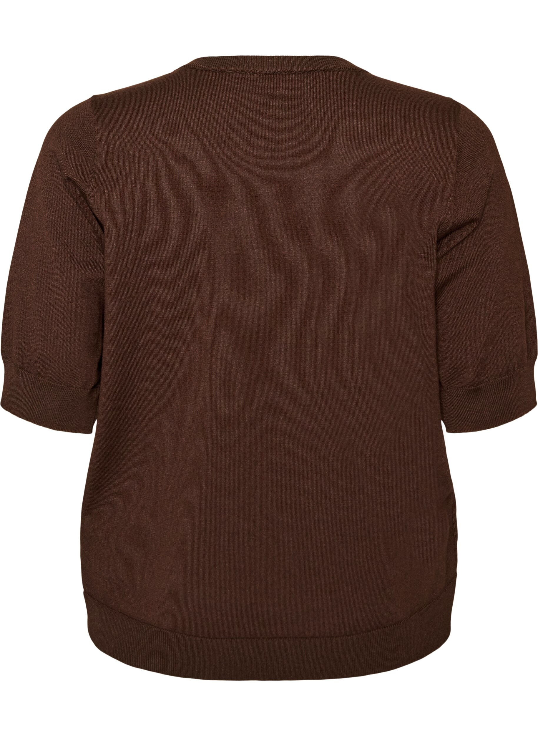 ZizziFein gestrickte Bluse mit kurzen &Auml;rmeln, Braun, Packshot image number 1