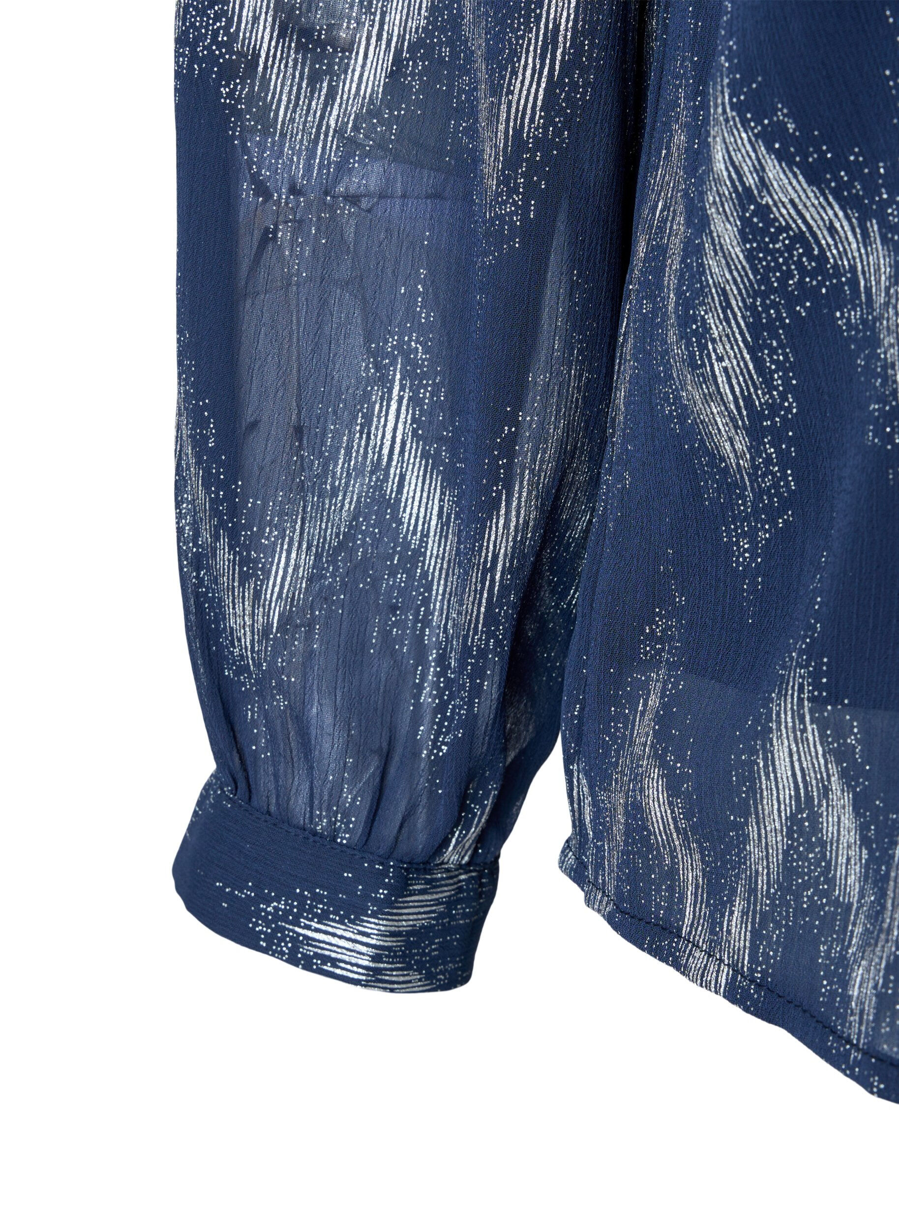 ZizziBedruckte Bluse mit V-Ausschnitt, Blau, Packshot image number 2