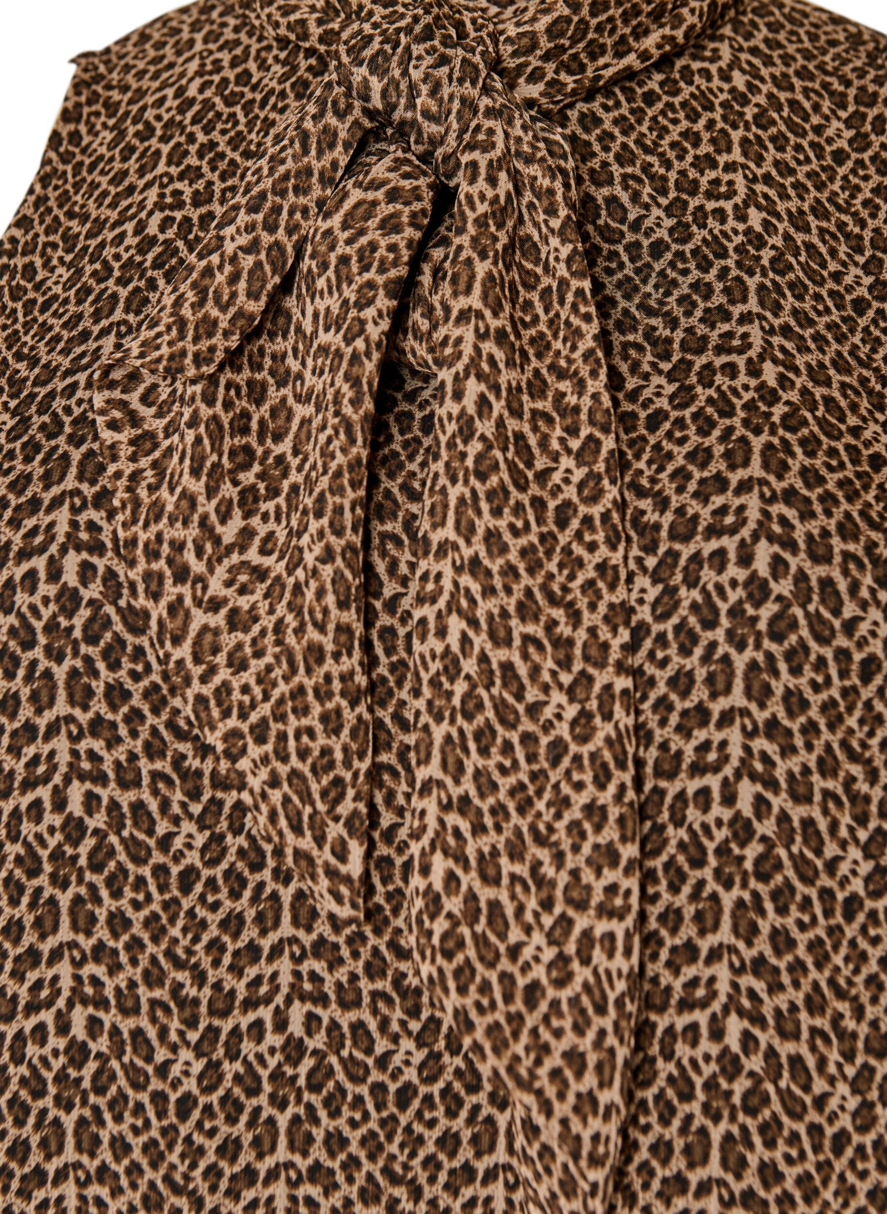 ZizziMidikleid aus Chiffon mit Leo-Print und Bindeband in der Taille, Braun, Packshot image number 2