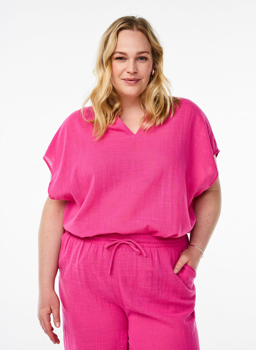 Lockere Bluse mit angeschnittenen &Auml;rmeln, Pink, Model image number 0