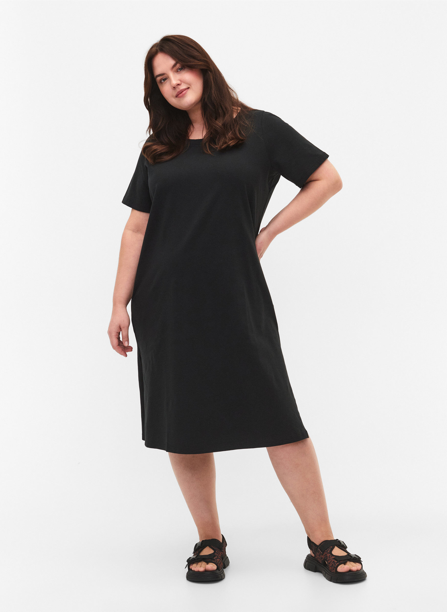 ZizziBaumwollkleid mit kurzen &Auml;rmeln, Black, Model image number 2