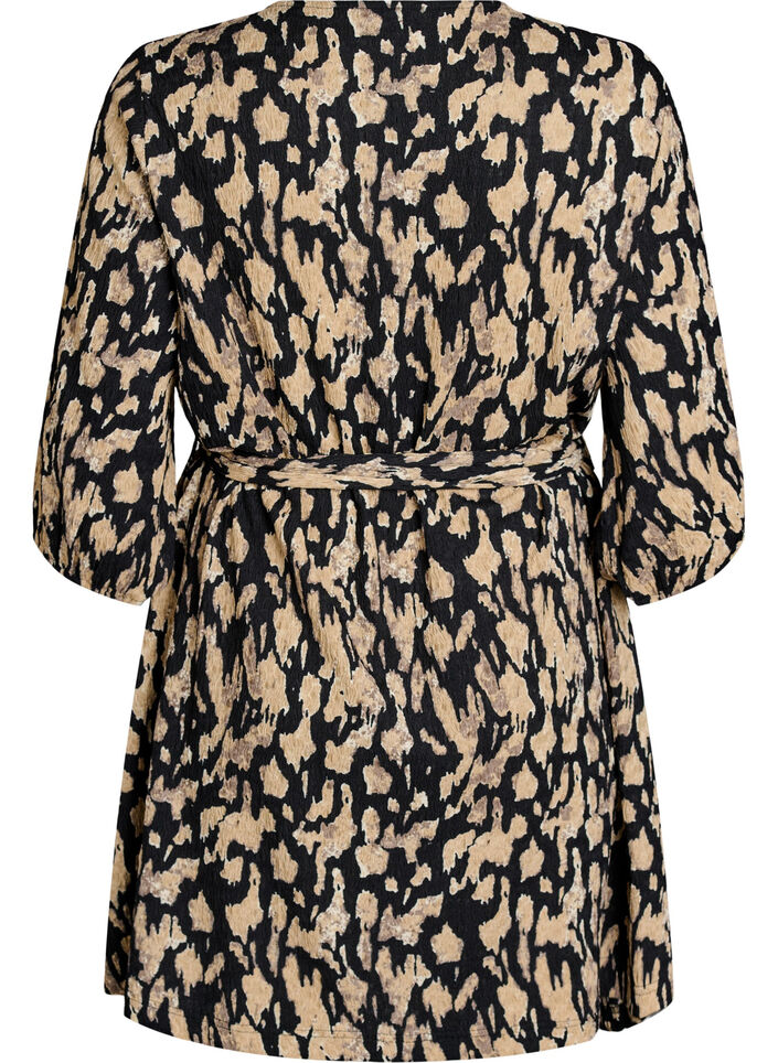 Kurzes Kleid mit 3/4-&Auml;rmeln und Muster, Schwarz, Packshot image number 1