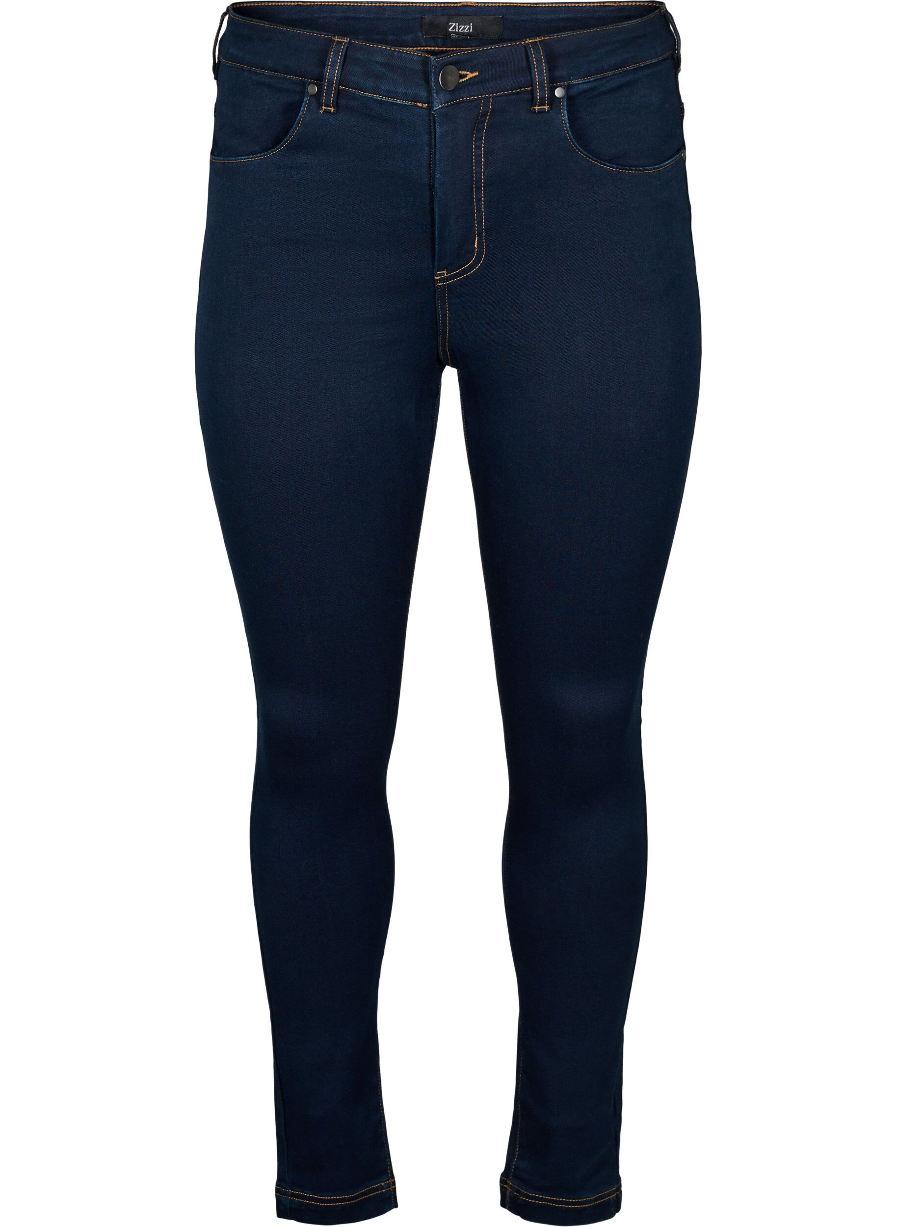 ZizziExtra schmale Amy Jeans mit hoher Taille, Unwashed, Packshot image number 0