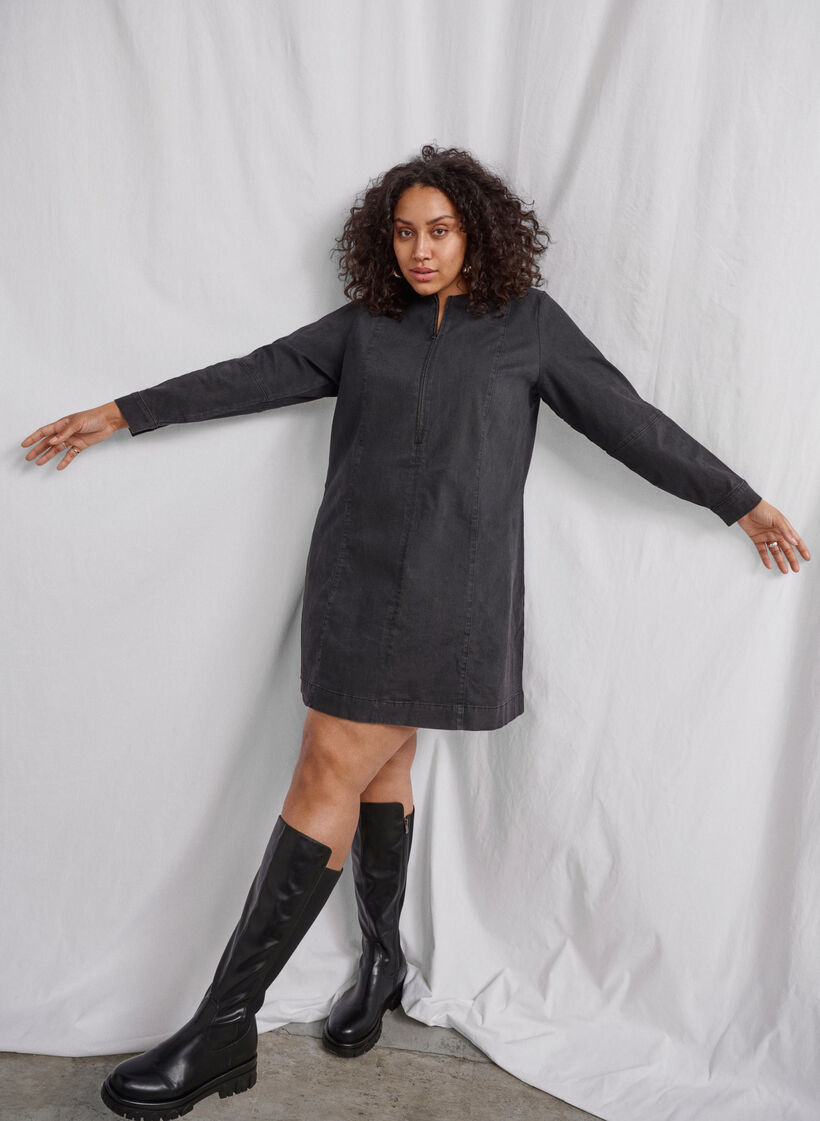 Jeanskleid mit A-Linie mit Reißverschluss, Grey Washed, Image image number 0