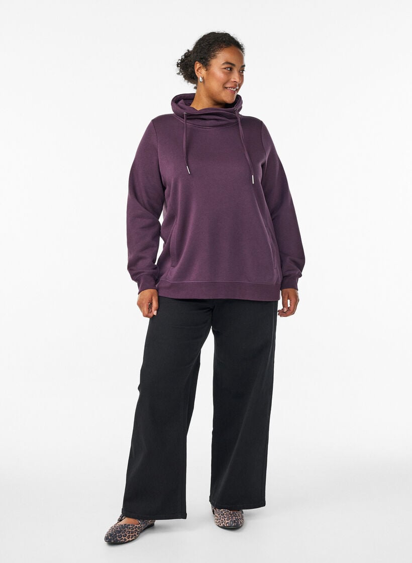 Sweatshirt mit Stehkragen und Taschen, Lila, Model image number 1
