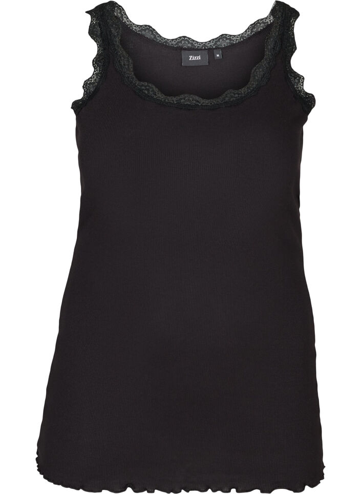 Top mit Spitzensaum, Schwarz, Packshot image number 0