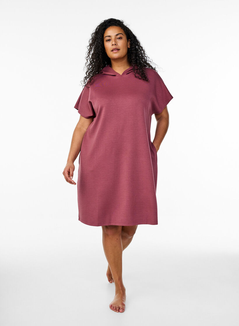 Sweatshirtkleid mit kurzen Ärmeln aus Modal-Mix, Braun, Model image number 1
