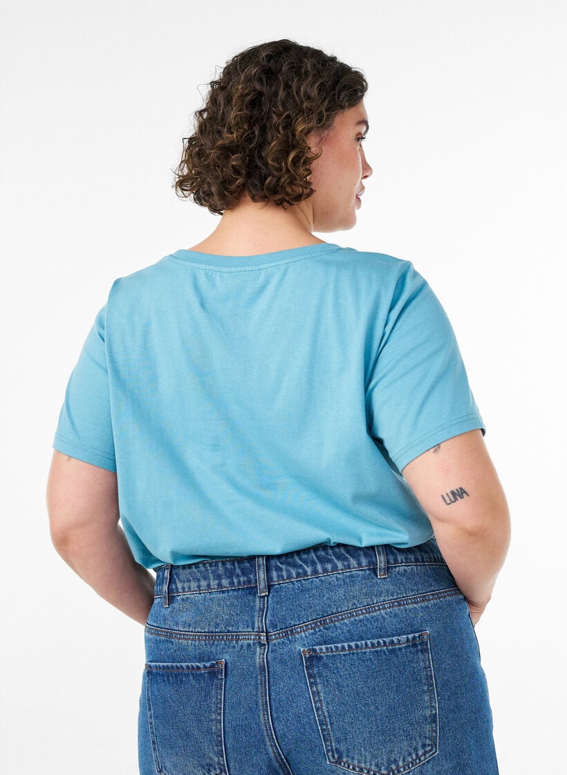 T-Shirt aus Baumwolle mit Print, Blau, Model image number 2