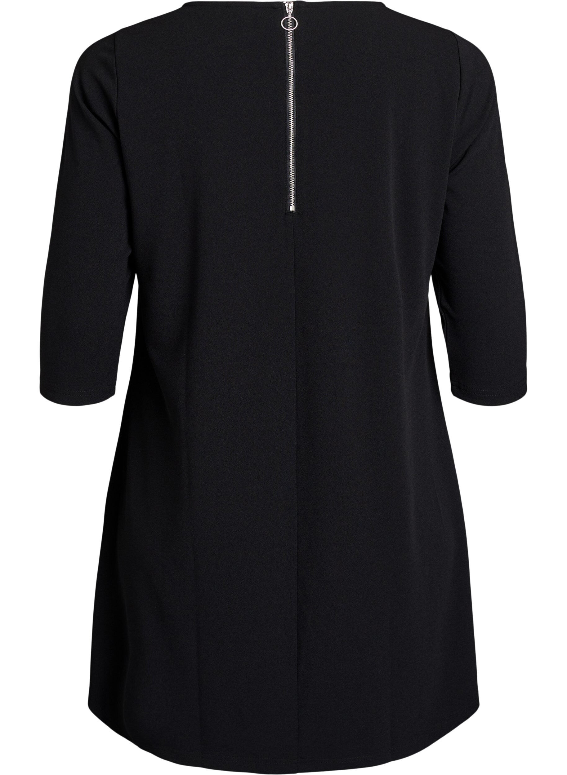 ZizziKurz geschnittenes A-Linien Kleid aus Webstoff mit 3/4 &Auml;rmeln, Schwarz, Packshot image number 1
