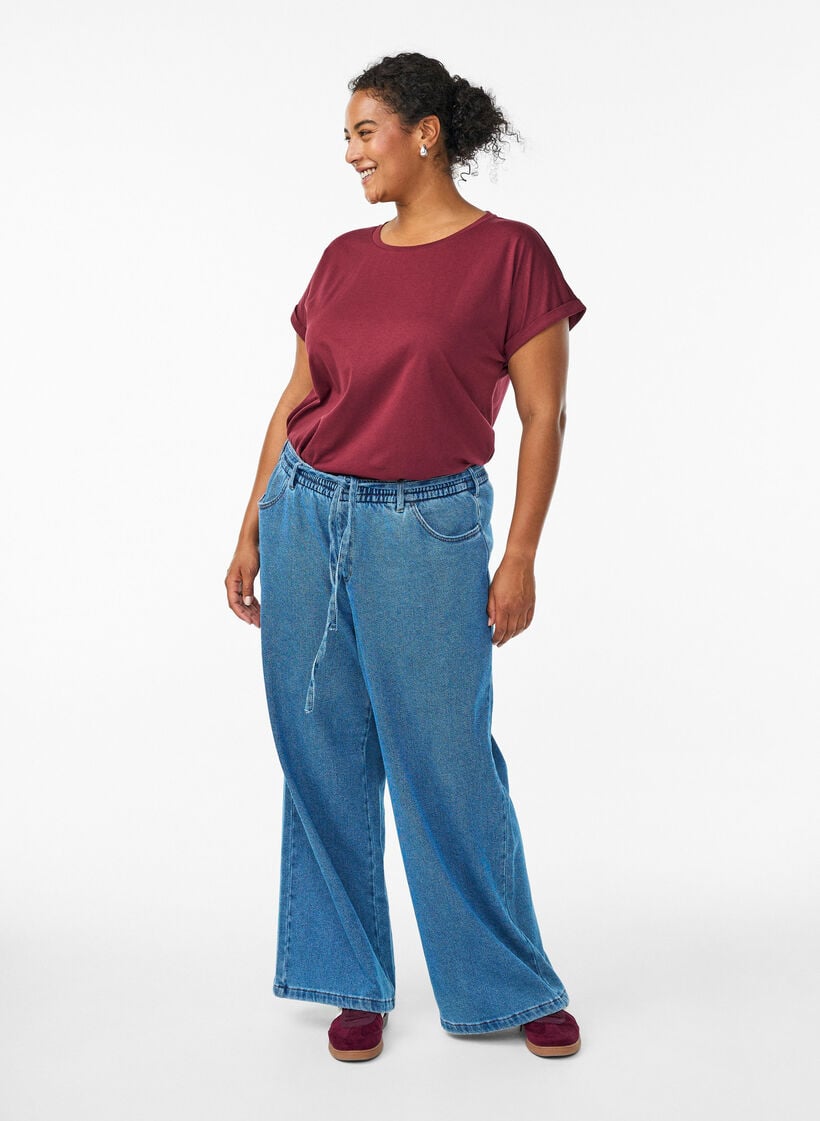 Kurzärmliges T-Shirt aus einer Baumwollmischung, Dunkles Bordeaux, Model image number 1