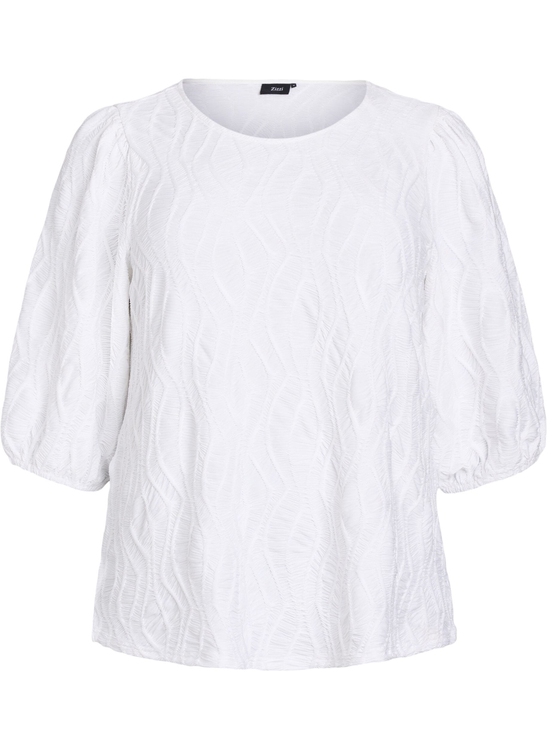 ZizziBluse mit Struktur und 3/4-&Auml;rmeln, Wei&szlig;, Packshot image number 0