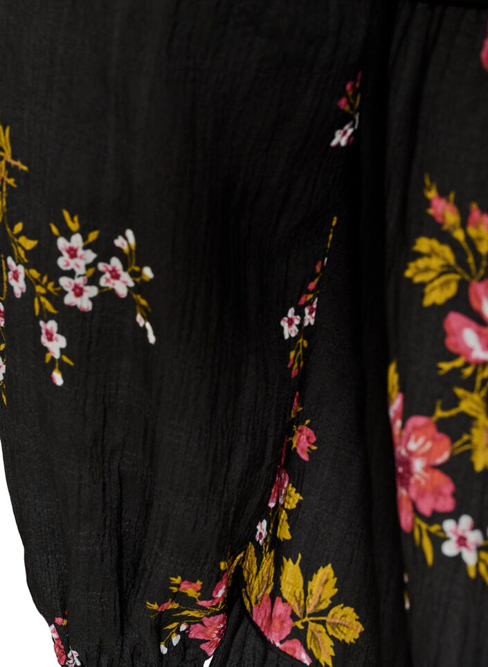 Gebl&uuml;mtes Kleid mit Bindeverschluss, Schwarz, Packshot image number 3