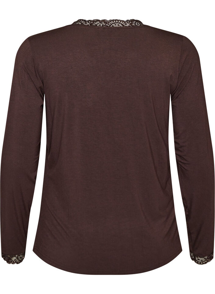 Bluse aus Viskose mit Spitzen und V-Ausschnitt, Braun, Packshot image number 1