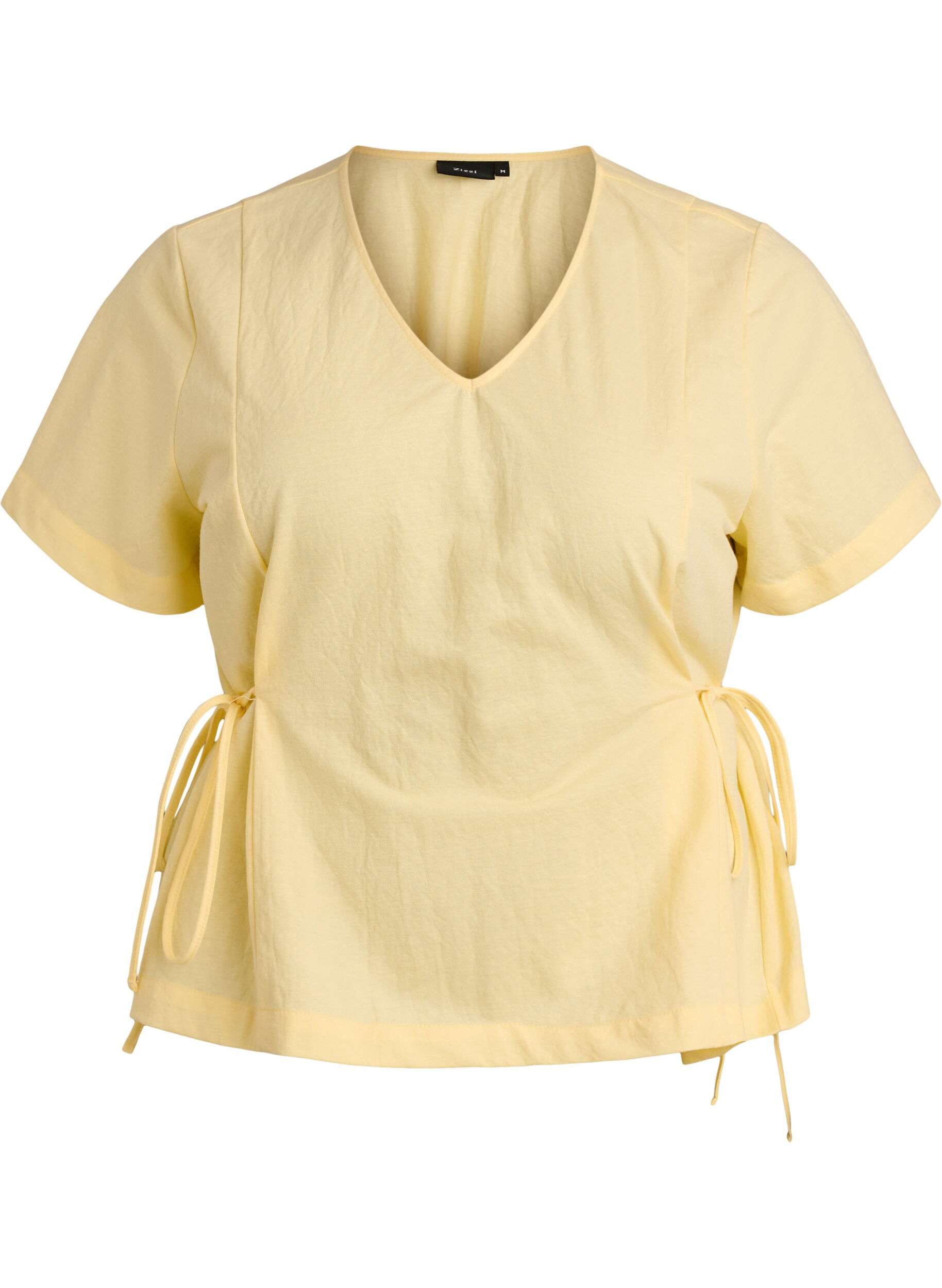 ZizziBluse aus einer Baumwollmischung mit V-Ausschnitt und Bindeband, Gelb, Packshot image number 0