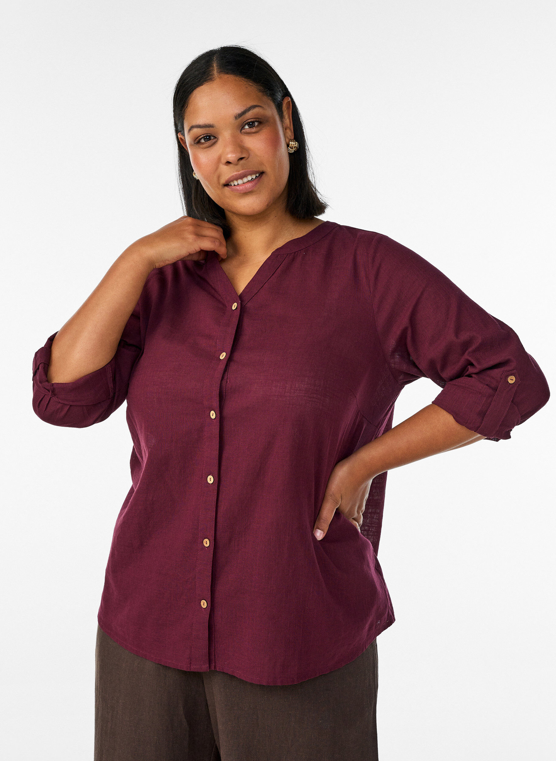 ZizziBaumwollbluse mit V-Ausschnitt, Rot, Model image number 0