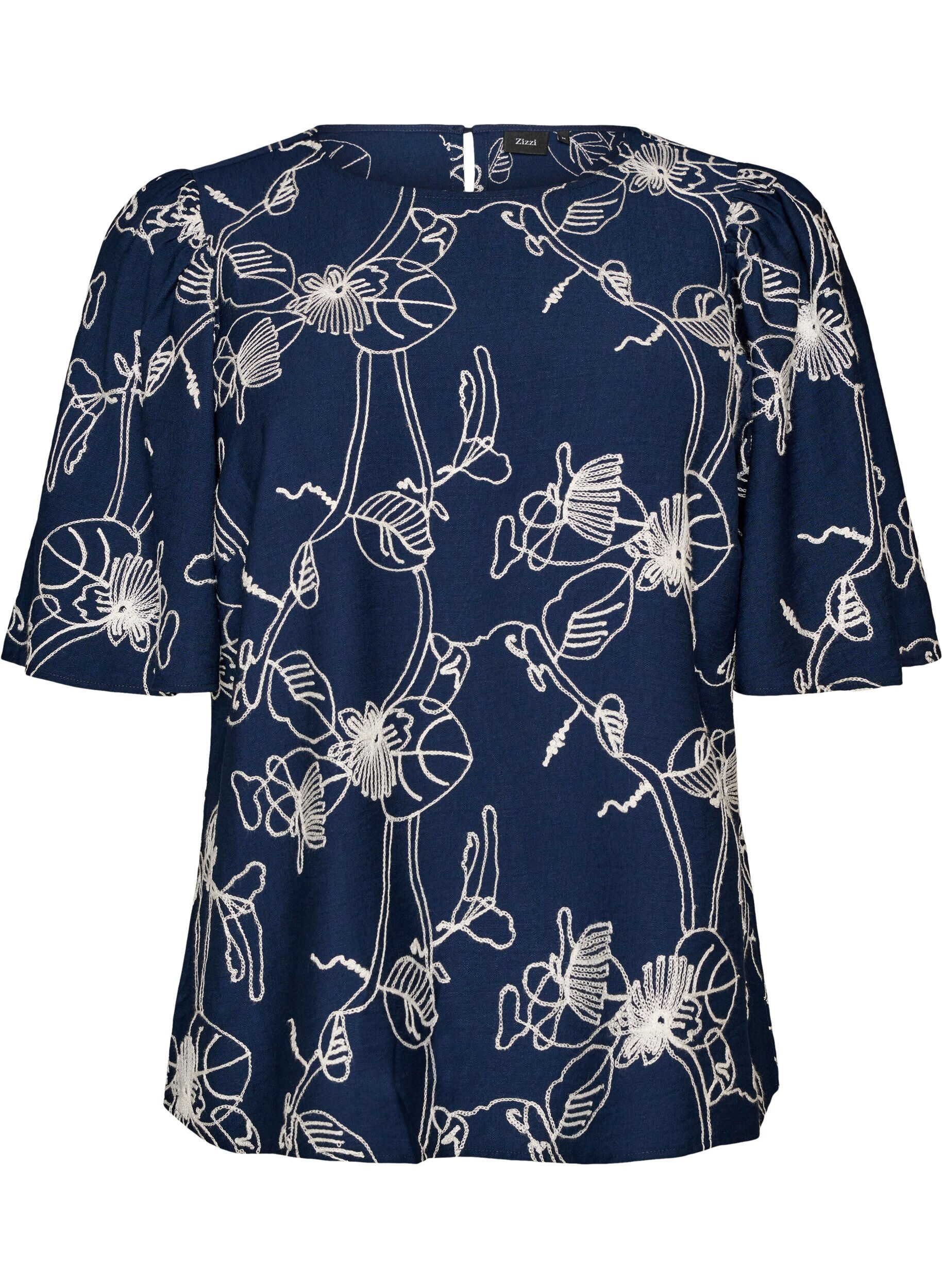 ZizziKurz&auml;rmelige Bluse mit Stickmuster, Blau, Packshot image number 0