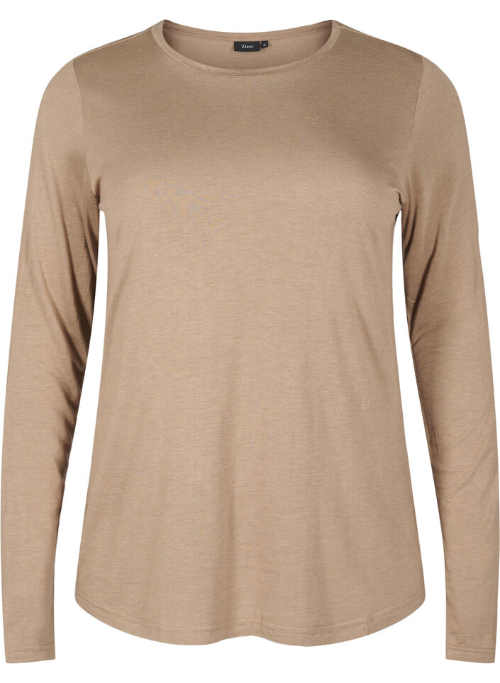 Lang&auml;rmelige Bluse aus Wolle und Viskose, Braun, Packshot image number 0