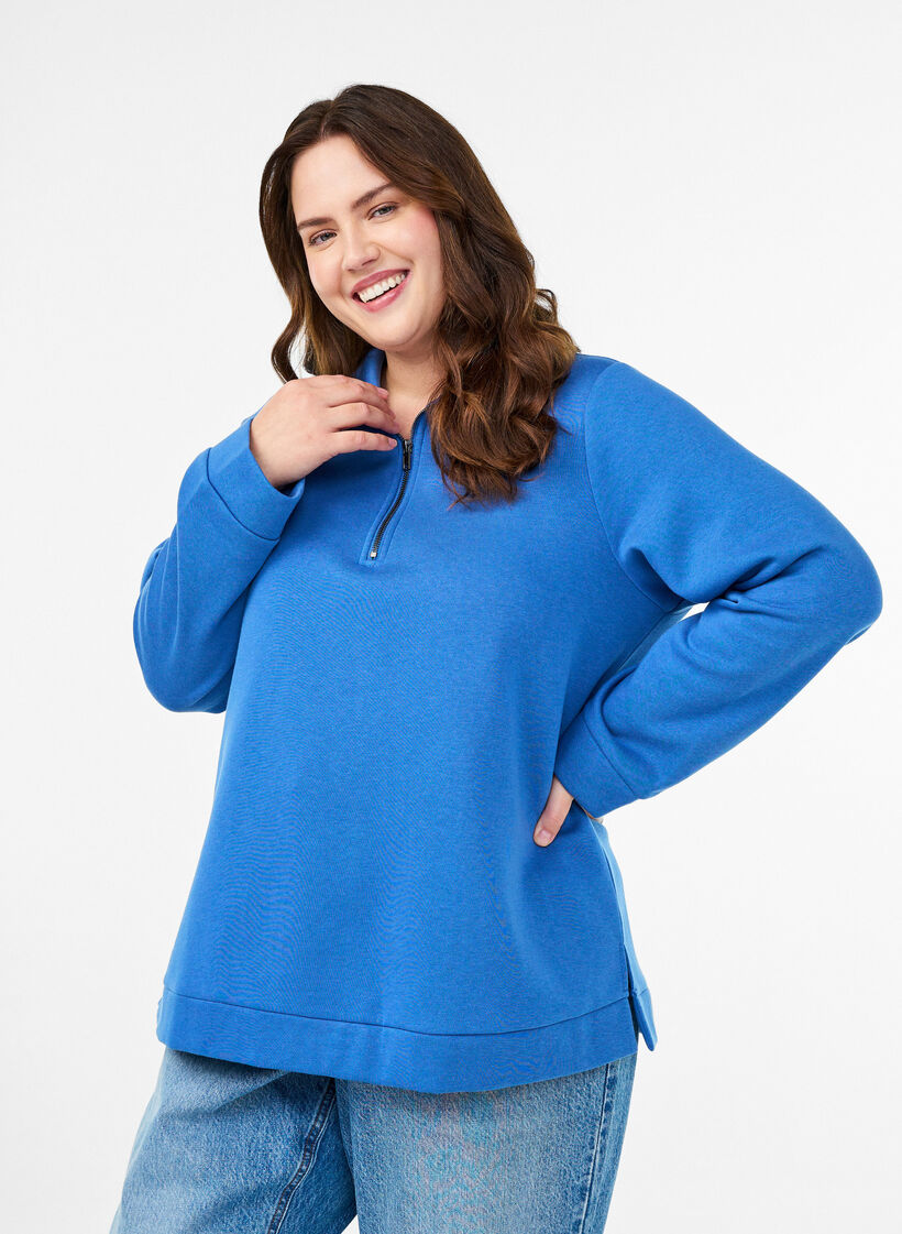 Sweatshirt mit hohem Kragen und Reißverschluss, Blau, Model image number 0
