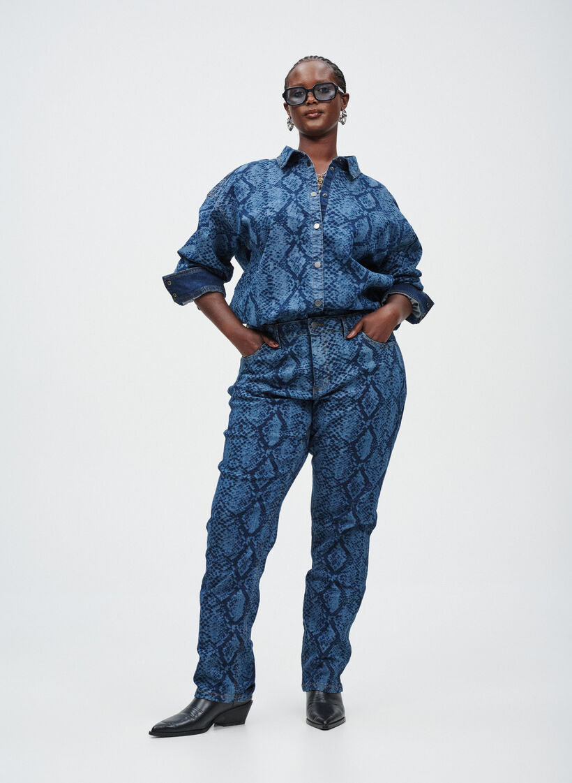 Emily Jeans mit Schlangenprint, Blau, Image