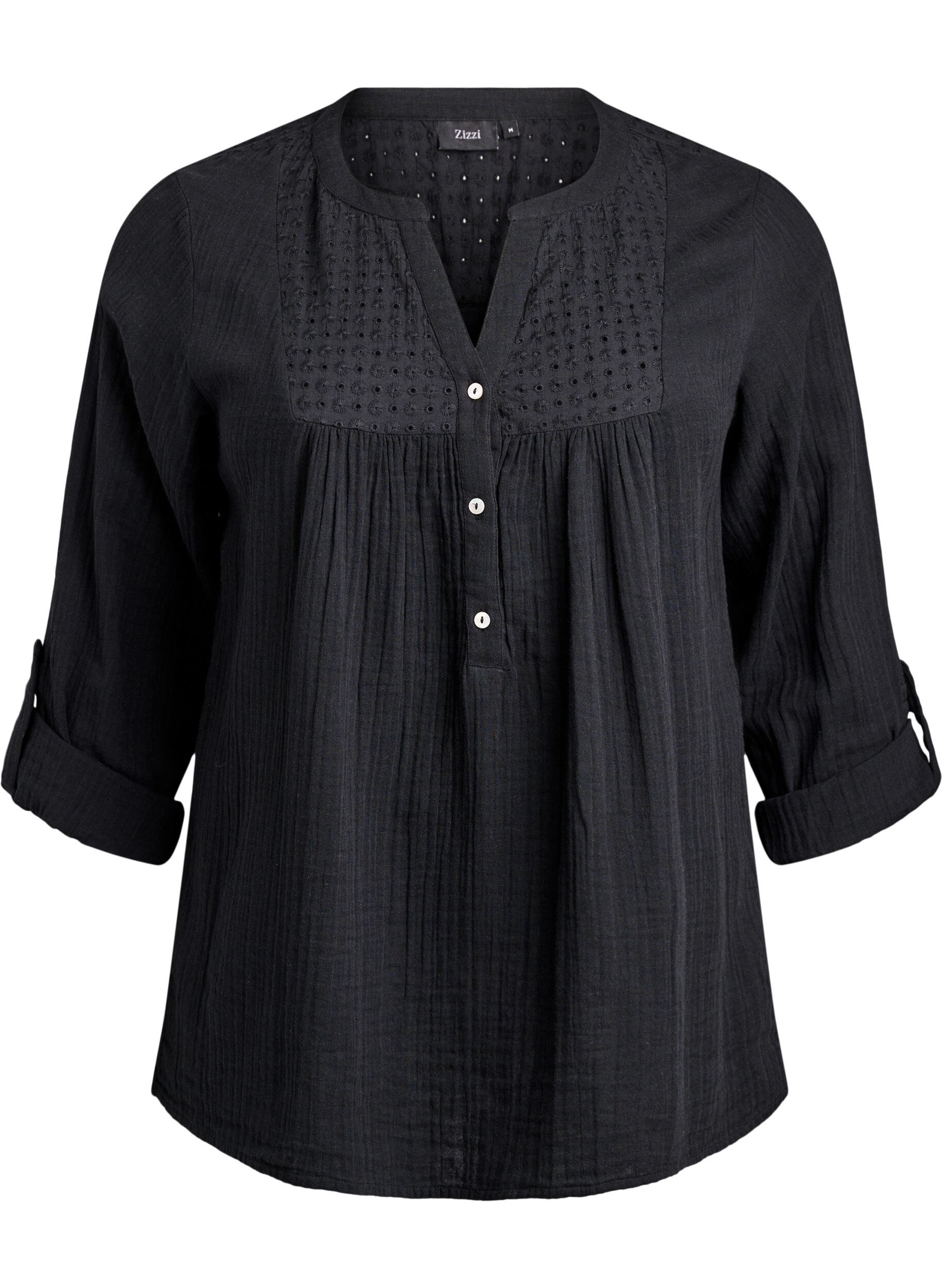 ZizziBluse aus Baumwollmusselin mit Lochstickerei, Schwarz, Packshot image number 0