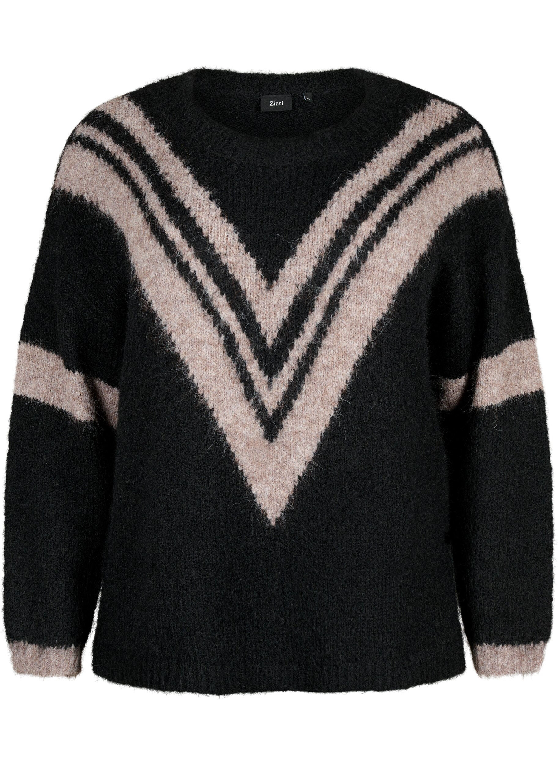 ZizziGestrickter Pullover mit Streifendetail, Black Comb, Packshot image number 0