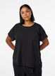 Bluse mit kurzen &Auml;rmeln und Rundhalsausschnitt, Schwarz, Model image number 0