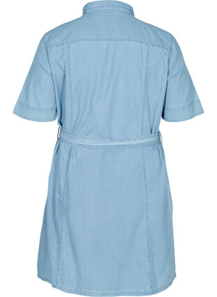 Kurzarm Denim Hemdkleid mit Gürtel, Light blue denim, Packshot image number 1