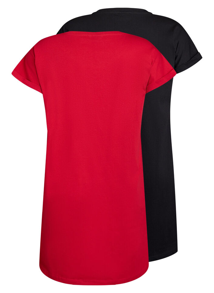 2er-Pack T-Shirt-Kleid mit kurzen Ärmeln, Rot, Packshot image number 1