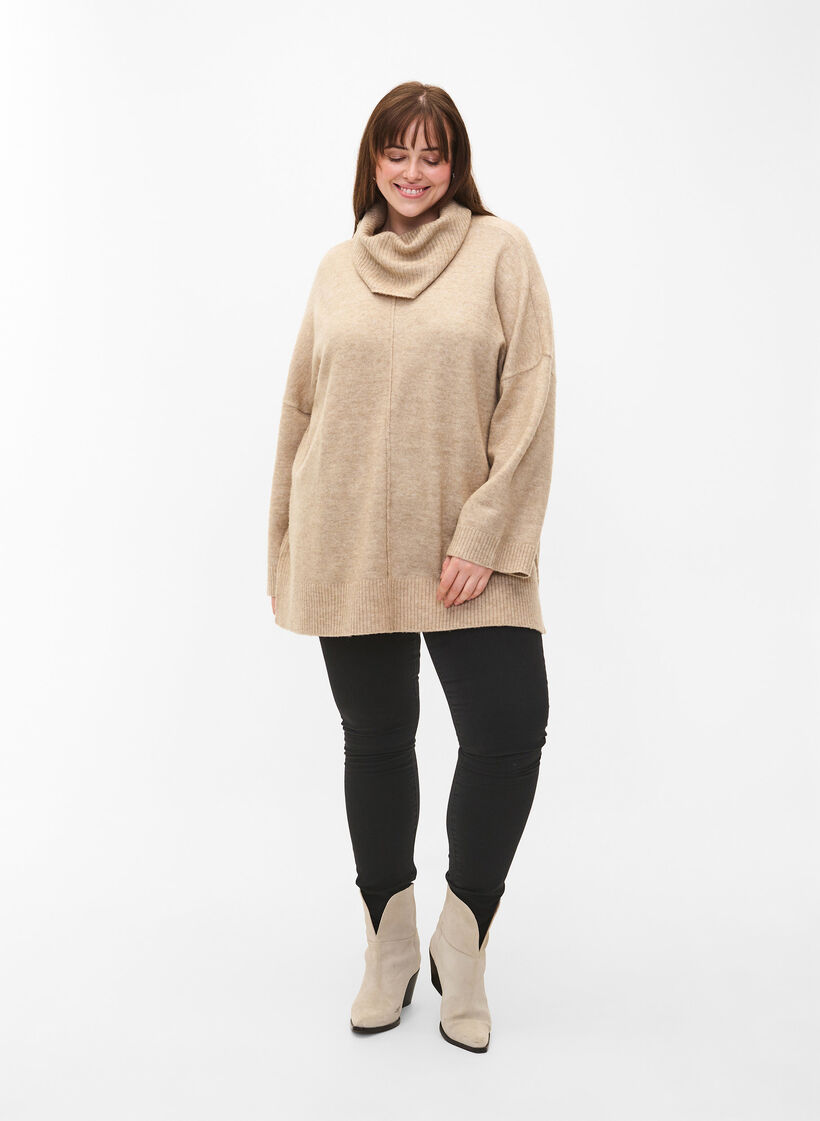 Melange-Strickpullover mit Rollkragen, Simply Taupe Mel., Model image number 2