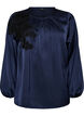 Satinbluse mit Spitzenapplikationen und Perlen, Blau, Packshot image number 0