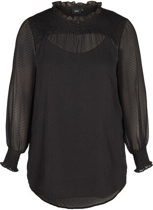  Hochgeschlossene Bluse mit Smock- und Rüschendetails, Black, Packshot image number 0