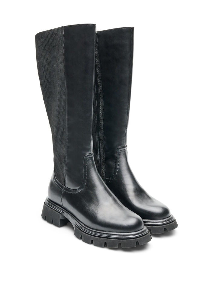 Langschaftstiefel mit Ripp-Eins&auml;tzen, Schwarz, Packshot image number 1