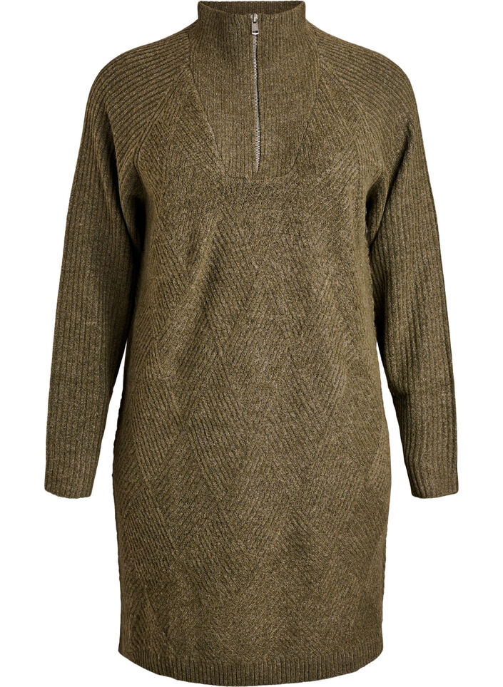 Knielanges Strickkleid mit hohem Kragen, Gr&uuml;n, Packshot image number 0