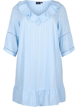 Kleid aus Baumwoll-Viskose-Mix mit 3/4-Ärmeln, Chambray Blue, Packshot image number 0